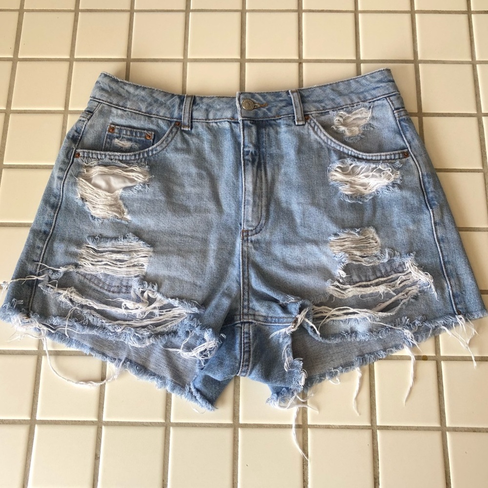 Topshop Mid Denim Mom Shorts